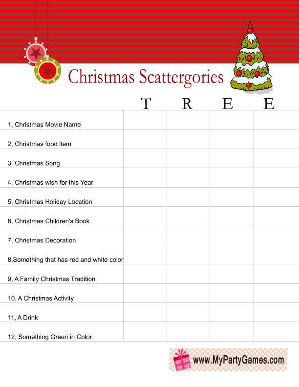 Free Printable Scattergories inspired Christmas Game