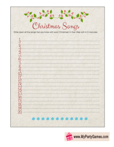 Cute Free Printable Christmas Songs Game Worksheet