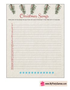 Free Printable Christmas Songs Game Worksheet