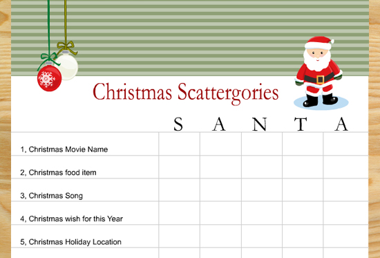 Free Printable Scattergories inspired Christmas Game