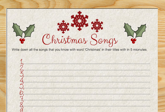 Free Printable Christmas Songs Game