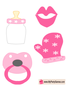 Lips, Milk Bottle, Pacifier and Mitten in Pink Color
