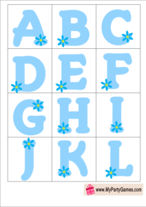 Free Printable Baby Shower Alphabet Introduction Game in Blue Color