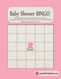 Free Printable Baby Shower Gift Bingo Card in Pink Color