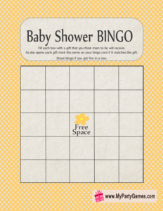 Baby Shower Gift Bingo Game in Yellow Color