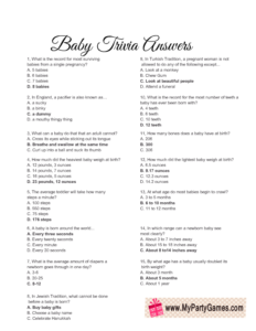 Free Printable Baby Trivia Game Answer Sheet
