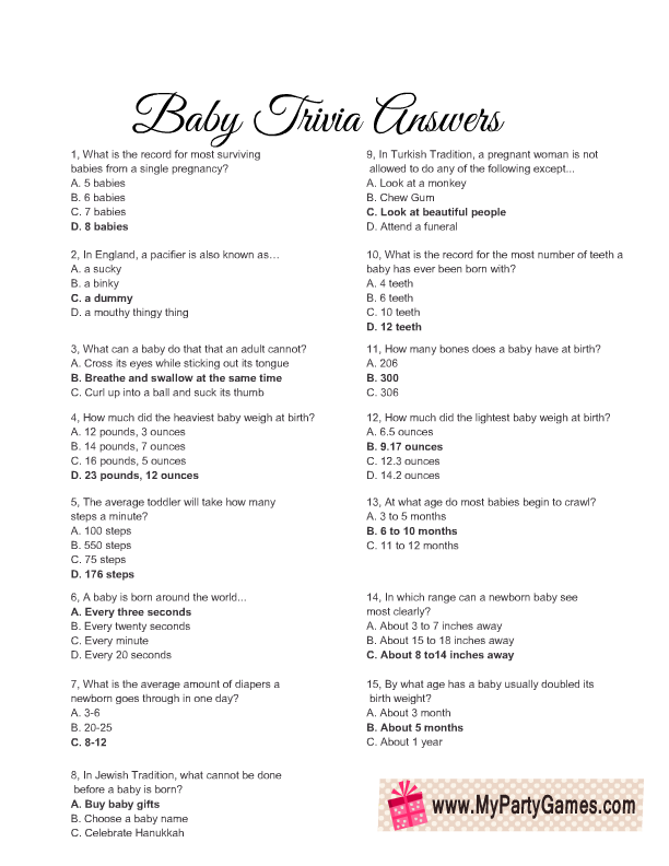 Baby Shower Jeopardy Questions And Answers