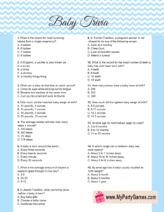 Free Printable Baby Shower Trivia Game in Blue Color