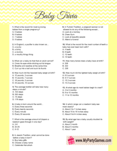 Free Printable Baby Trivia Game in Yellow Color