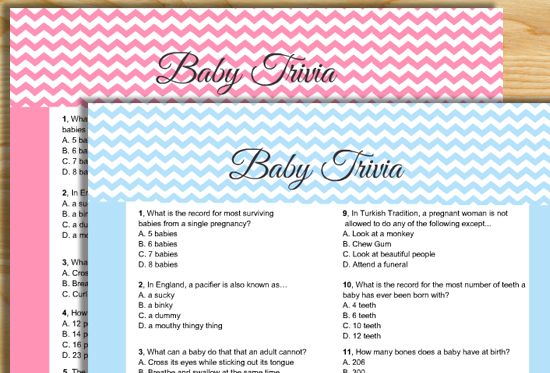 Free Printable Baby Trivia Game for Baby Shower Party