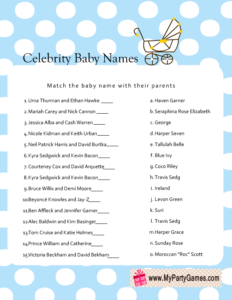 Free Printable Celebrity Baby Name Game in Blue Color