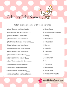 Free Printable Celebrity Baby Name Game in Pink Color