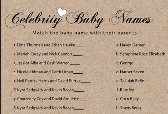 Free Printable Celebrity Baby Name Game