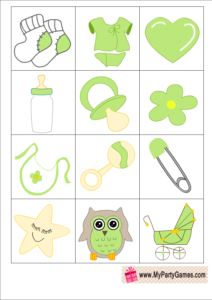 Who am I? Free Printable Baby Shower Ice Breaker Game in Green Color