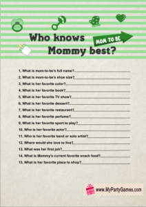 Who knows Mommy best? Game Printable in Green Color