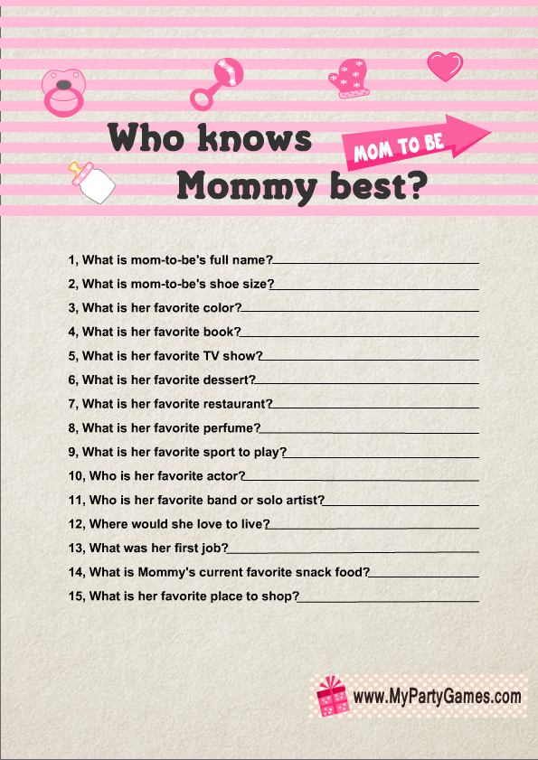 Who Knows Mommy Best? Free Printable Baby Shower Game