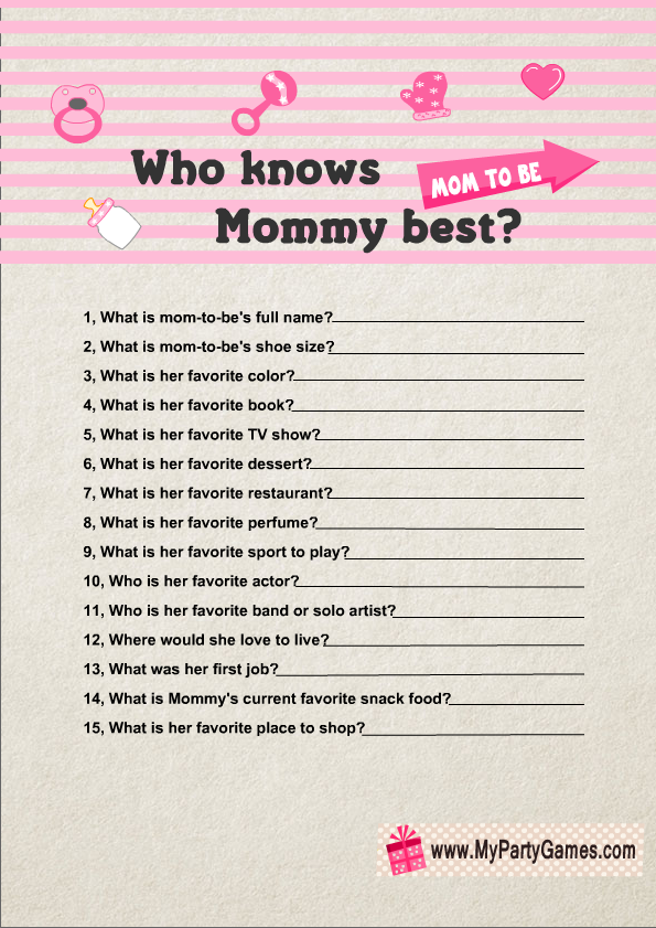 Who Knows Mommy Best Free Printable Baby Shower Game