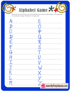 Birthday Alphabet Game Printable in Blue Color
