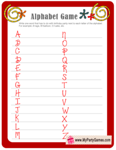 Free Printable Birthday Alphabet Game in Red Color