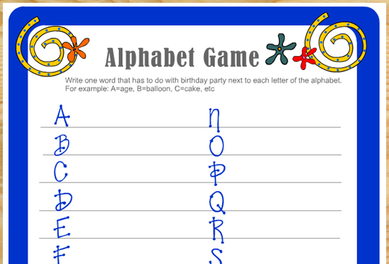 Free Printable Birthday Alphabet Game