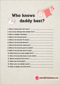 Who knows daddy best? Free printable game in pink color