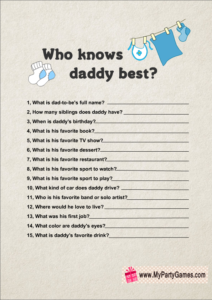 Who knows daddy best? Free printable game in blue color