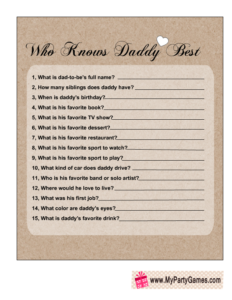 Who knows daddy best? Free Printable Game for Baby Shower Party