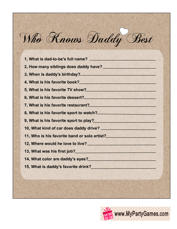 Who Knows Daddy Best Free Printable Baby Shower Game