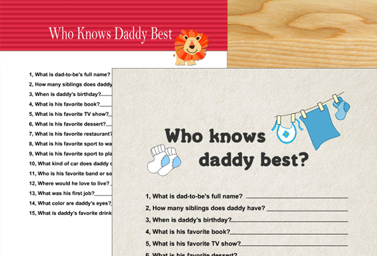 Who knows daddy best? - Free Printable Baby Shower Game