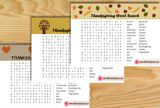 Free Printable Thanksgiving Word Search game