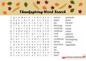 Thanksgiving Word Search Printable