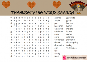 Free Printable Thanksgiving Word Search Game