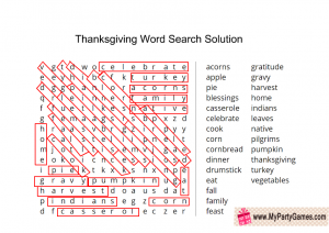 Thanksgiving Word Search Game Solution