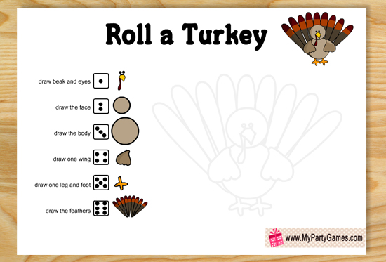 Free Printable Roll a Turkey Game