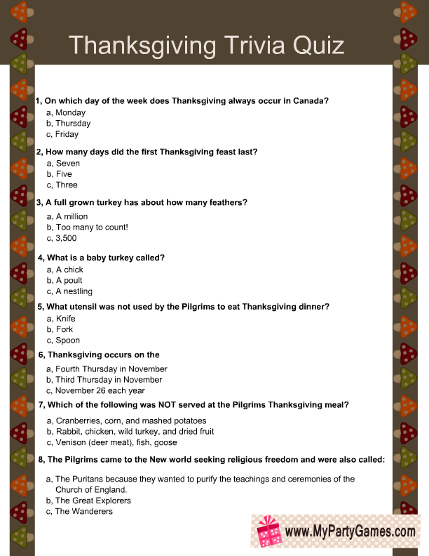 Thanksgiving Trivia Game Turkey Trivia (Download Now) 