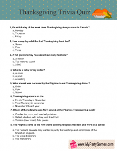 Thanksgiving Trivia Quiz Printable 