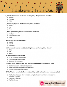 Free Printable Thanksgiving Trivia