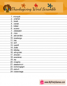 Free Printable Thanksgiving Word Scramble Game