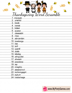 Thanksgiving Word Scramble Game 