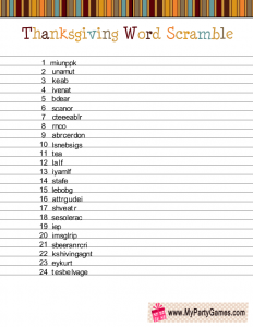 Word Scramble Game for Thanksgiving