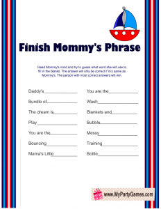 Free Printable Finish Mommy's Phrase Game