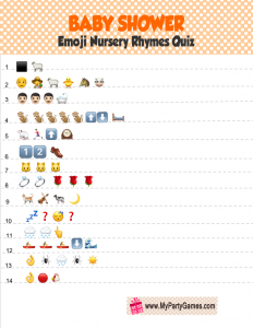 Free Printable Baby Shower Emoji Quiz in Orange Color