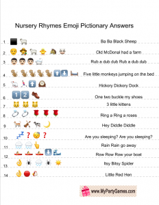 Free Printable Baby Shower Nursery Rhymes Emoji Quiz Answer Key
