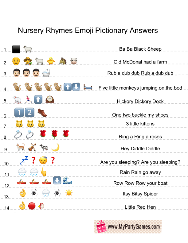 Free Printable Baby Shower Nursery Rhymes Emoji Quiz