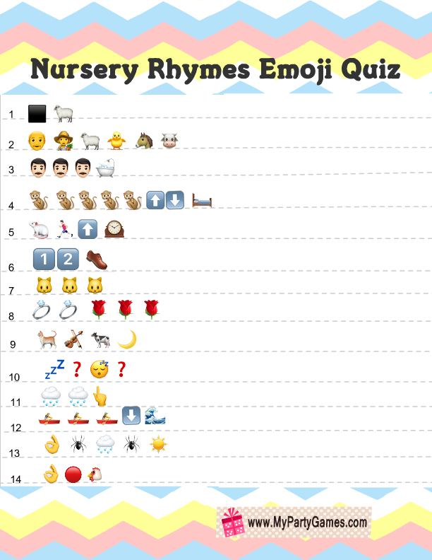 Free Printable Baby Shower Nursery Rhymes Emoji Quiz Free Printable Baby Shower Nursery Rhymes Emoji Quiz
