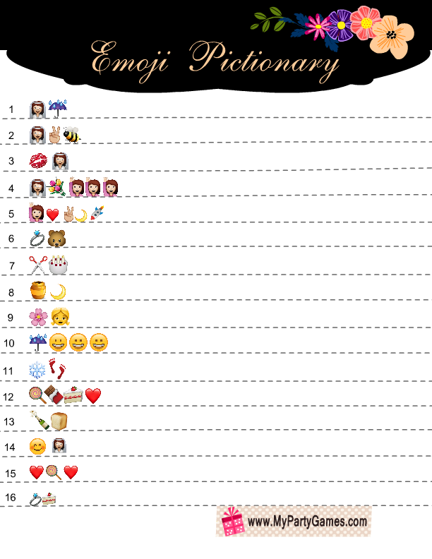 Free Printable Bridal Shower Emoji Pictionary Game
