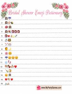 Bridal Shower Emoji Pictionary Game Printable 