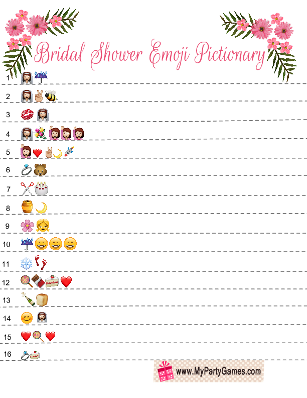 Free Printable Bridal Shower Emoji Pictionary Game