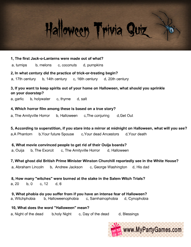 Free Printable Halloween Trivia Quiz For Adults