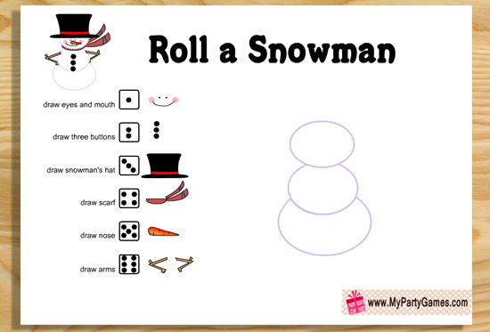 Free Printable Roll a Snowman Game for Christmas